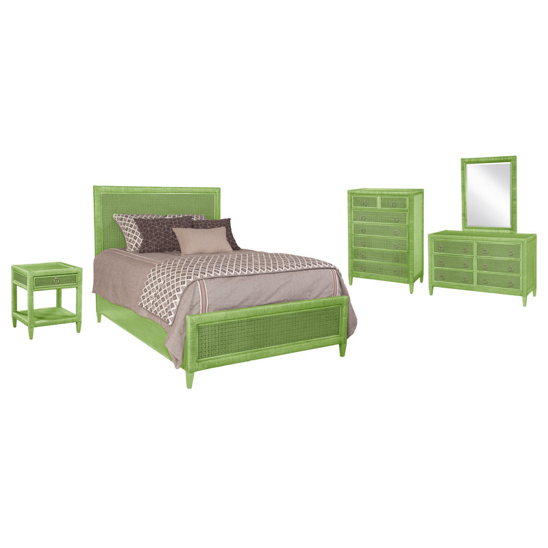 Naples Platform 3 Piece Bedroom Set, Flax, 5 Pcs. Bed, Nightstand, 2 Dressers, Mirror, Twin