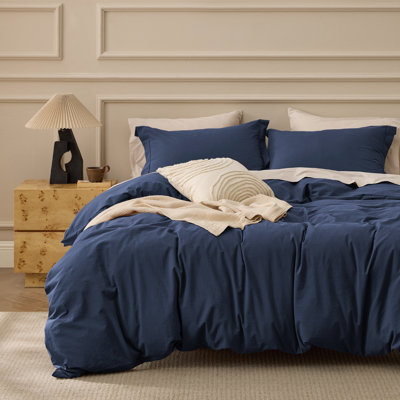 Bedsure 100% Washed Cotton Duvet Cover Queen Set - Minimalist Cotton Duvet Cover Linen Like For All Season（set of 3）