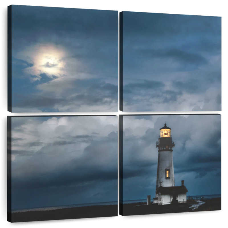Phare d'Aletra au clair de lune, H 18 po x l 18 po