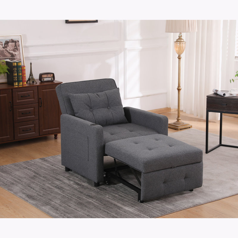 Convertible Chair Bed Pull Out Sleeper Chair, Gray Linen