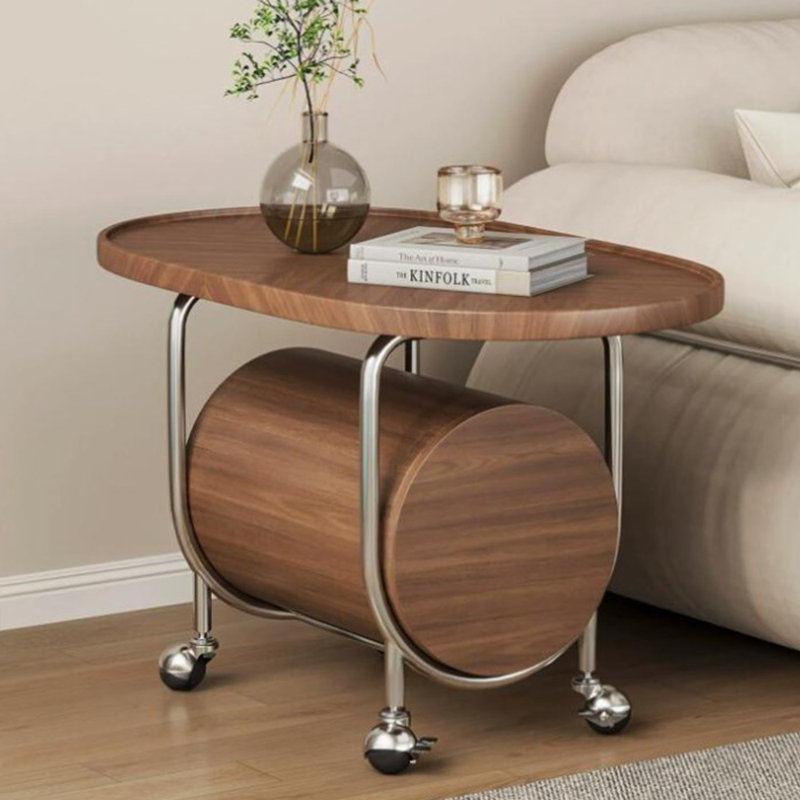 Table basse mobile à conception créative personnalisée, Brun / Argenté, H 21,65 po x L 31,49 po x l 19,68 po, Brun