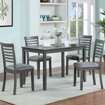 Ensemble de salle à manger moderne 5 pièces, table de salle à manger rectangulaire en bois avec 4 chaises rembourrées pour la cuisine et la salle à manger