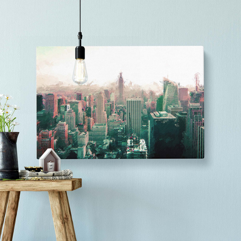 Manhattan Skyline In New York In Abstract - Wrapped Canvas Painting, 35cm H x 50cm W x 3cm D