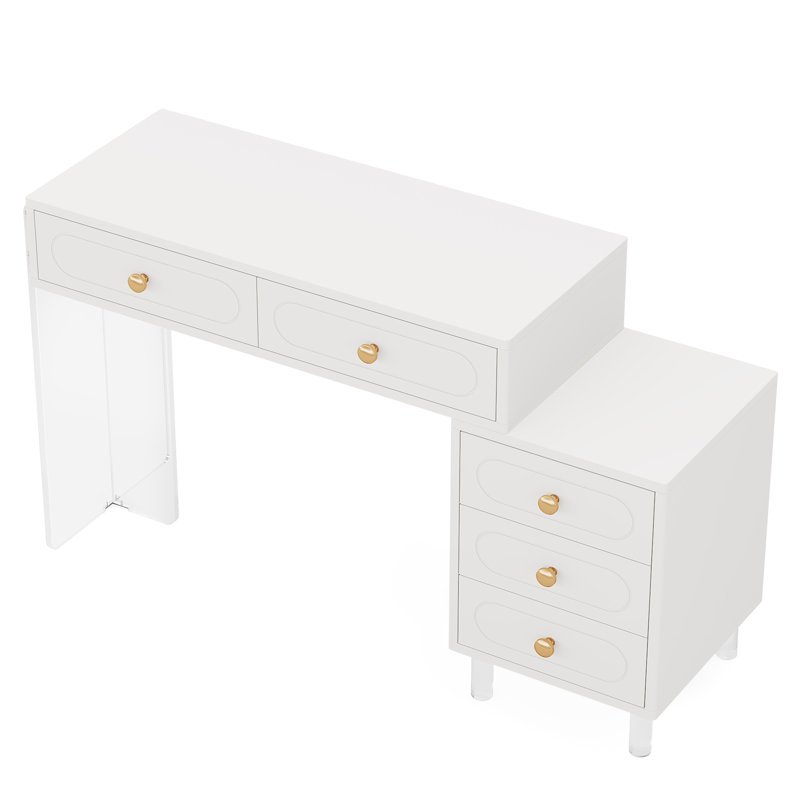 Modern White Acrylic Computer Desk with 5 Drawers for Home Office