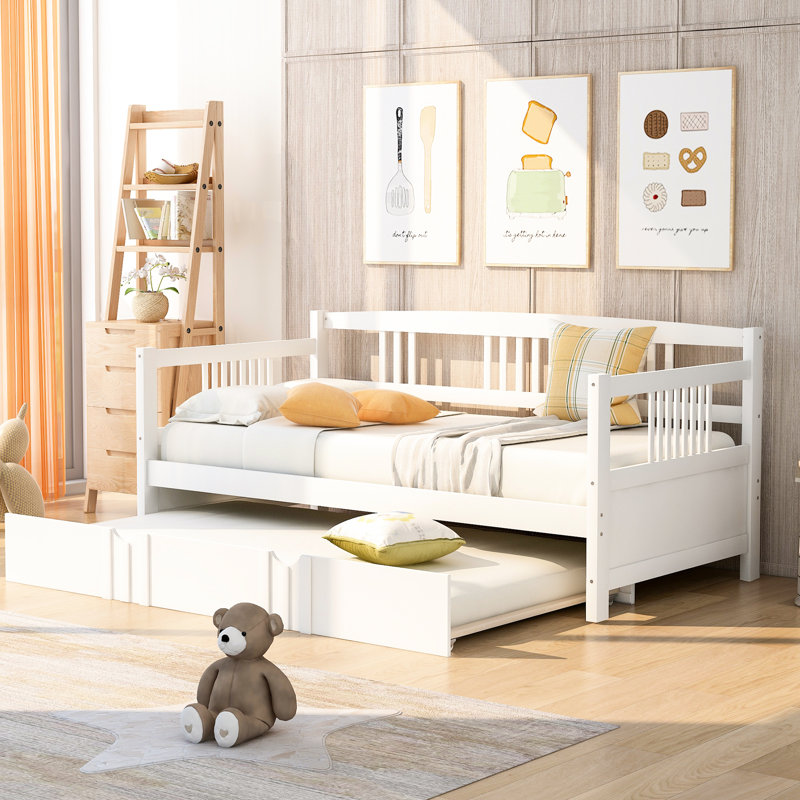 Lit de jour avec lit gigogne simple en bois massif blanc pour une utilisation à la maison polyvalente Lit gigogne, construction robuste Espace de couchage supplémentaire
