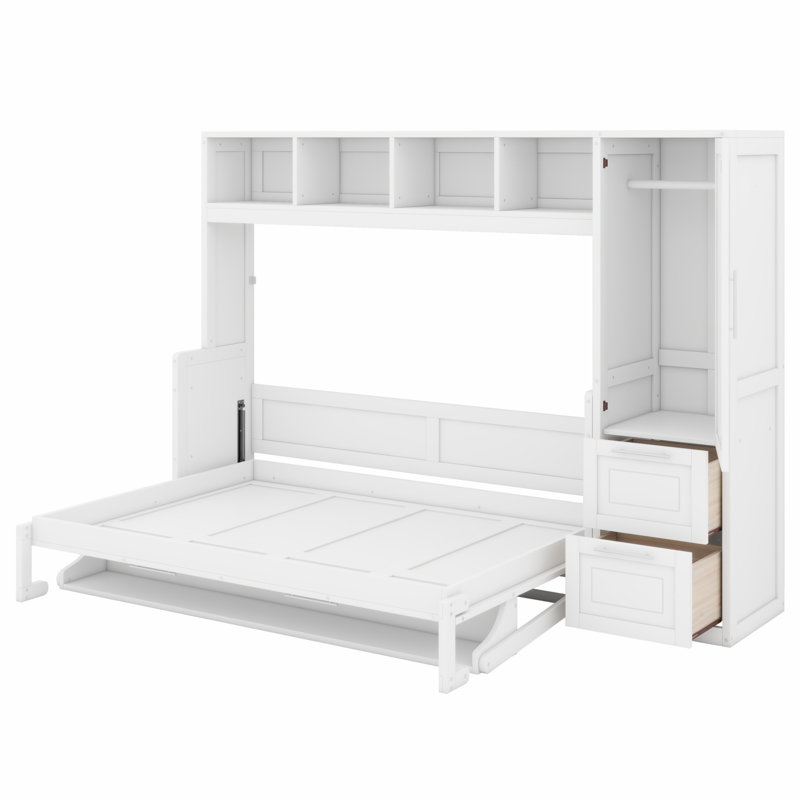 Lit escamotable Murphy avec placard et tiroirs, Blanc