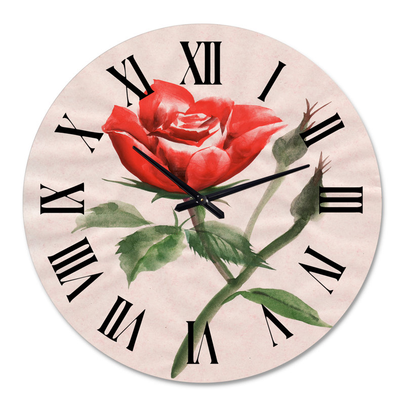 Vintage Red Rose Flower II - horloge murale traditionnelle, Grand