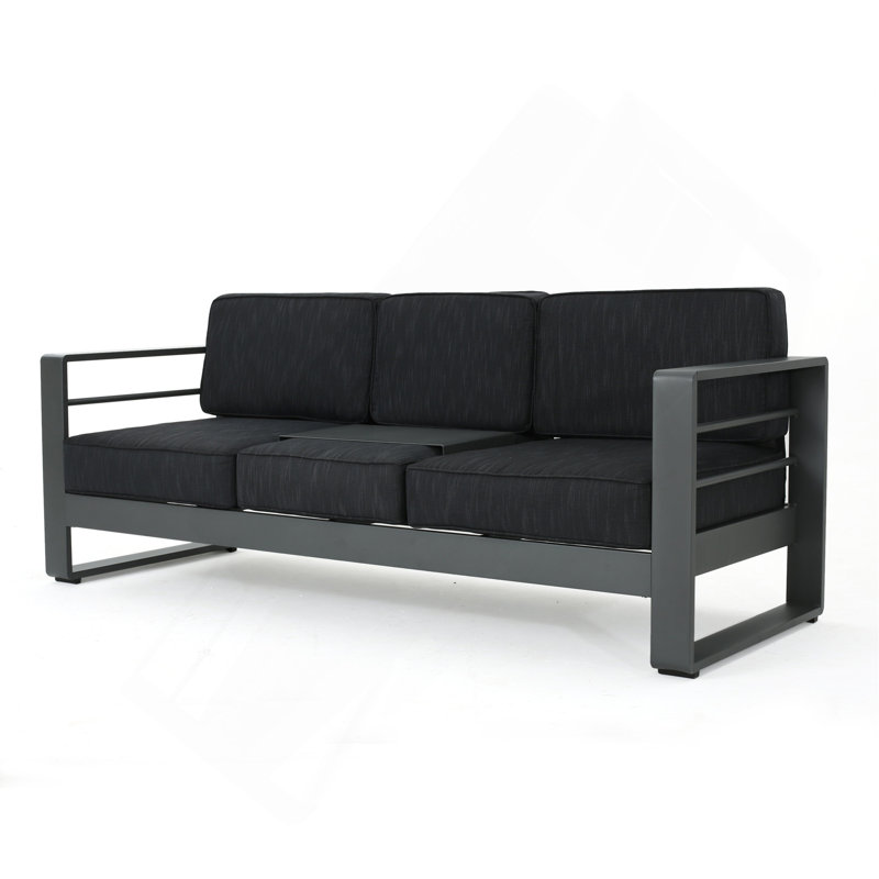 3 SEATER SOFA W/ METAL TRAY, Black Cushion/Dark Gray Frame