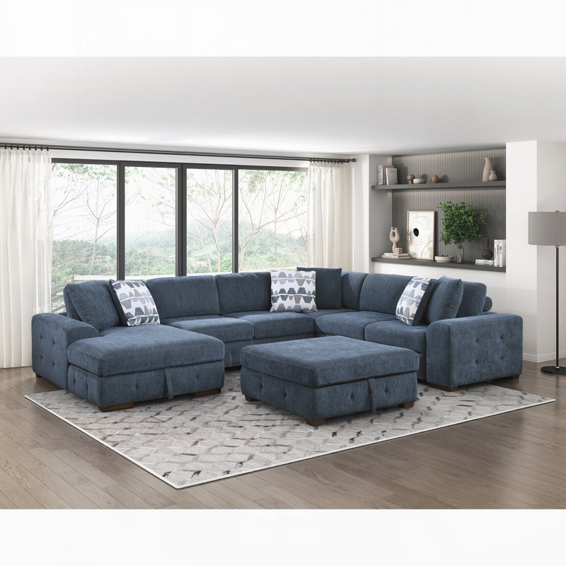 Mobilier de salon en bois de chenille capitonné moderne avec canapé-lit modulaire gauche 5 pièces