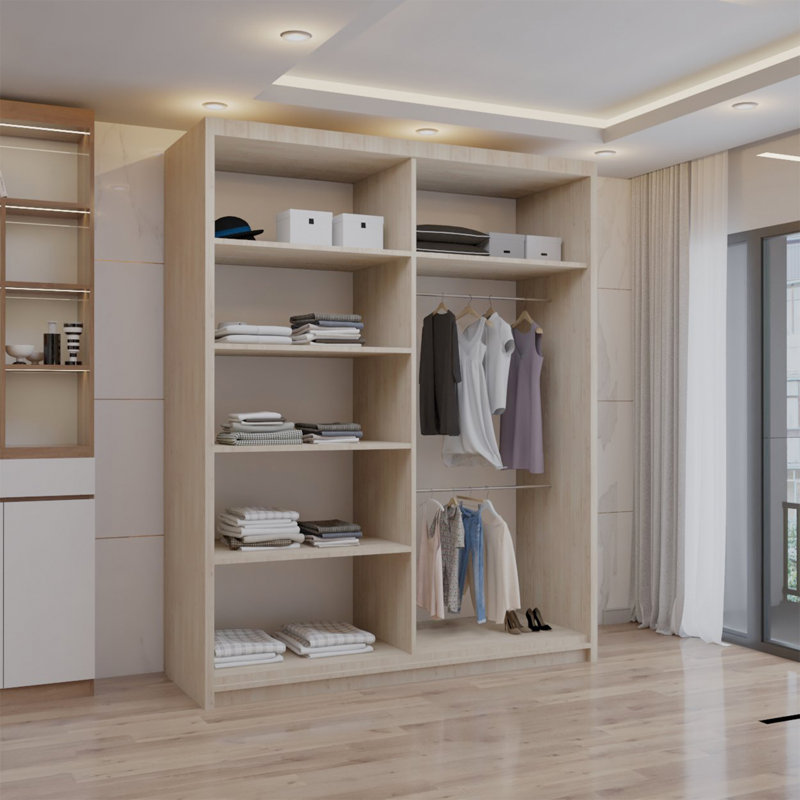 Ashawni 2 Door Laminate Wardrobe, Oak, 217cm H x 150cm W x 62cm D