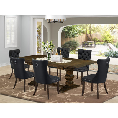 Ensemble de table de salle à manger 7 pièces comprenant une table rectangulaire en bois avec rallonge amovible et 6 chaises, Jacobean