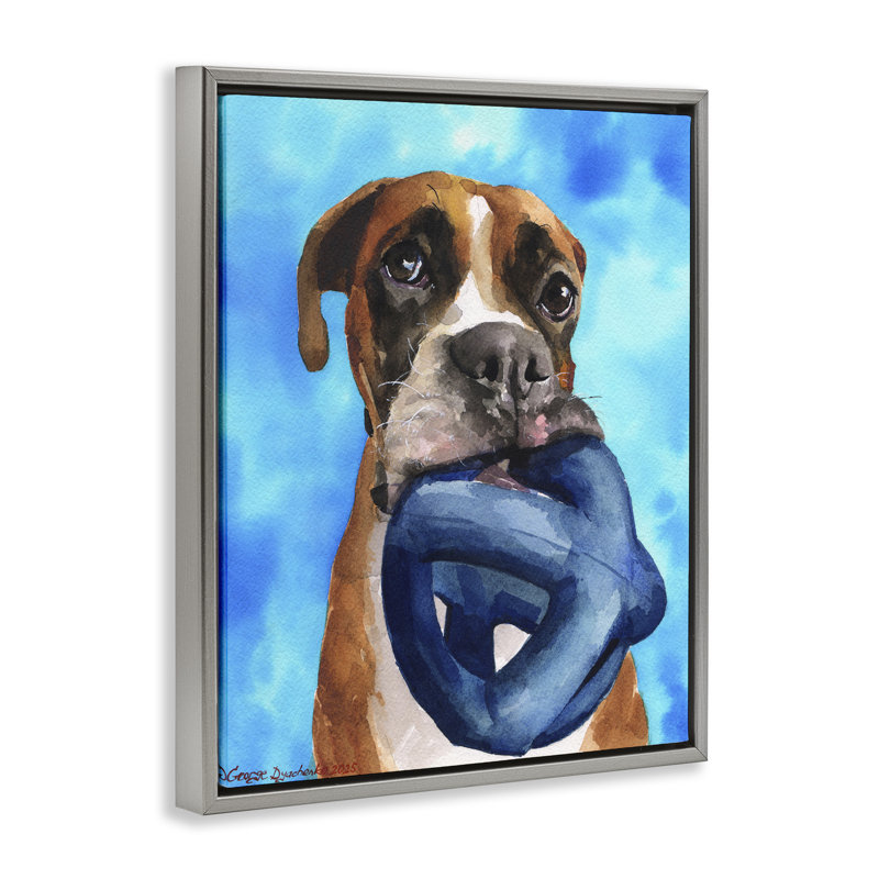 Boxer et son cadre flottant, design par George Dyachenko, Cadre flottant gris lustré, H 21 po x l 17 po