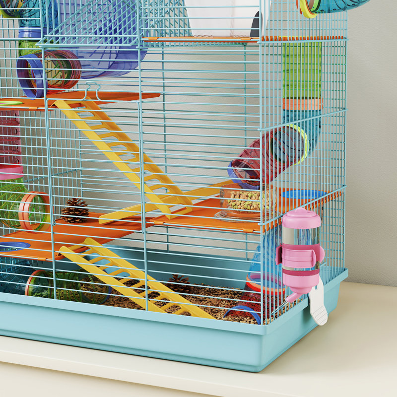 Cage pour petits animaux avec rampe Ming, Bleu clair