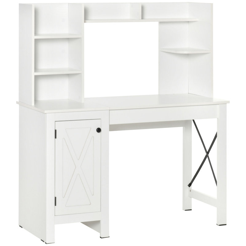 Bureau d'ordinateur avec huche et armoire Farmhouse, Blanc