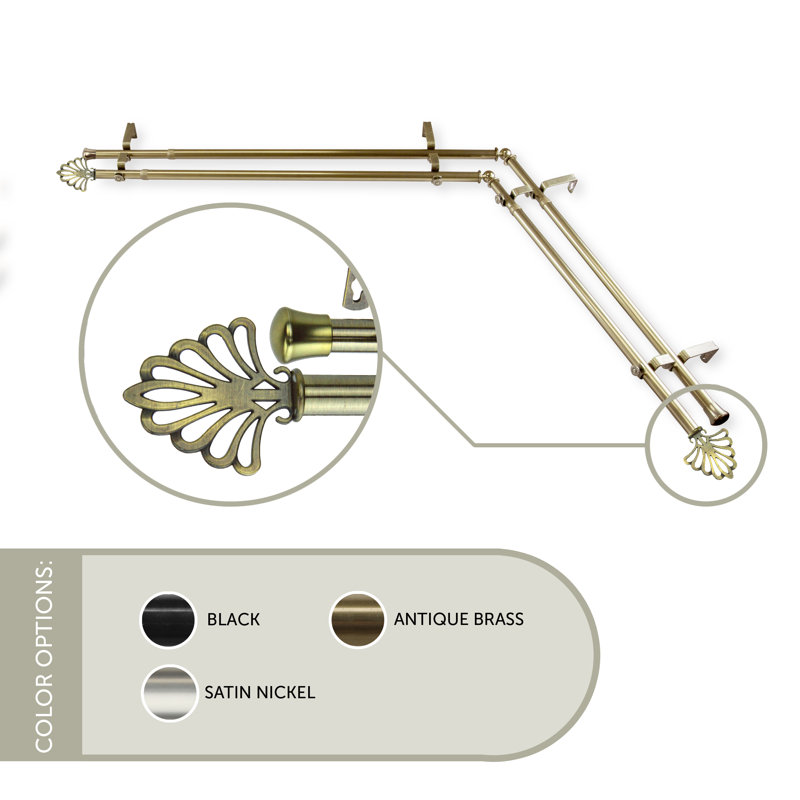 Ensemble de tringle à rideaux double et quincaillerie pour fenêtre de coin Rawtenstall, H 48 po x l 84 po, Laiton antique
