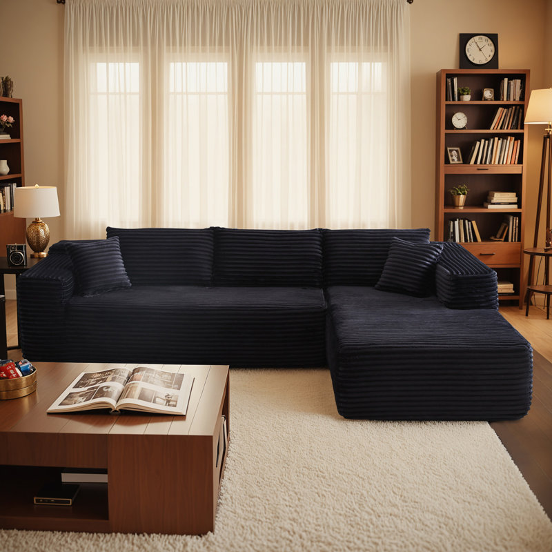106" Cloud Sectional Couch With Chaise Longue,l Shaped Modular Modern Sofa With Deep Seat,comfy Corduroy Fluffy Sleeper Couch,no Assembly Required Couch For Living Room