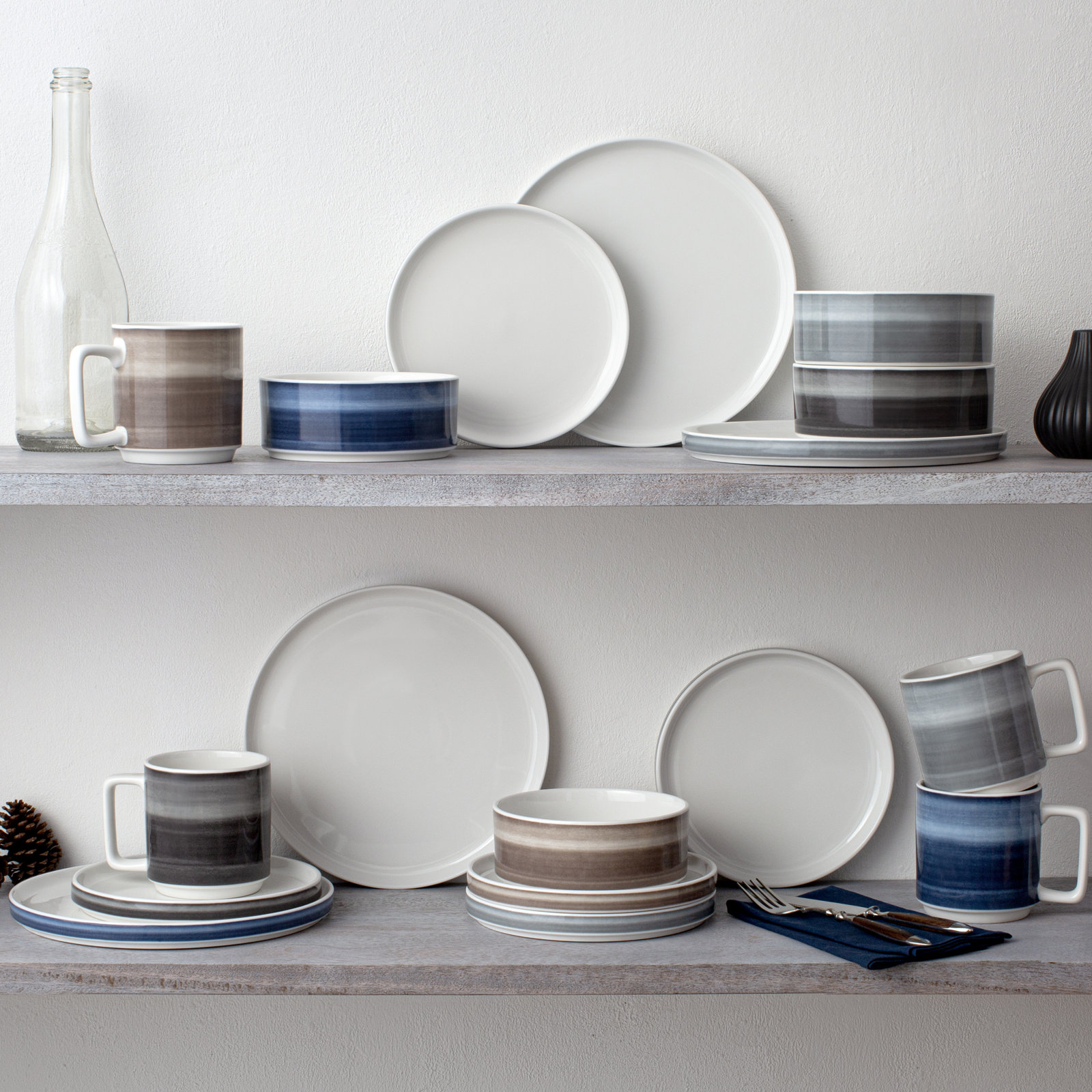 ColorStax Porcelain Dinnerware Set - Service for 4, Jet