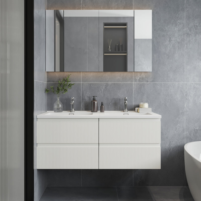 Meuble-lavabo flottant 48 po avec lavabo et quatre tiroirs 48 po, Blanc