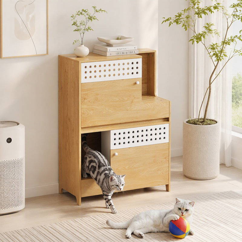 Enceinte de litière pour chat avec tiroir, Natural