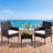 3 Piece Outdoor Wicker Conversation Set, Rattan Patio Bistro Set with Cushions & Glass Table-1477574580