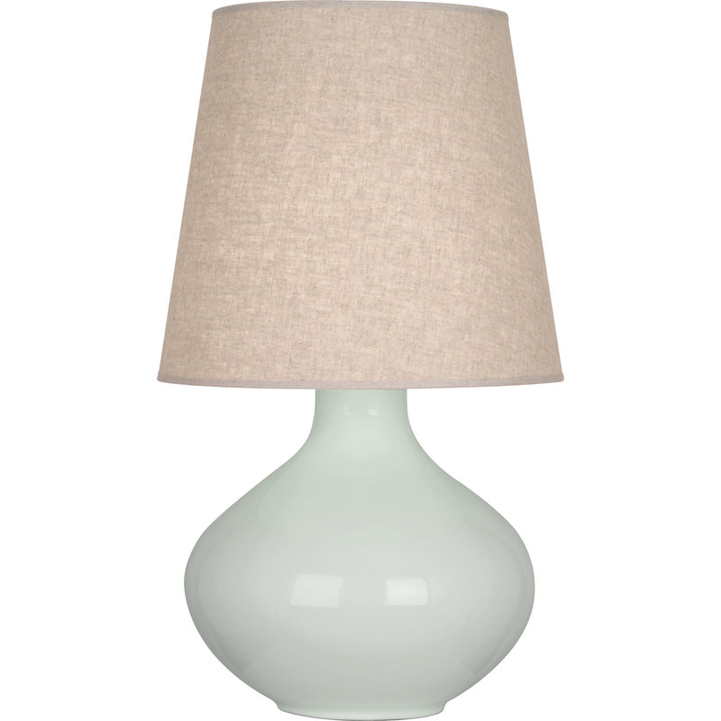 June Ceramic Table Lamp, Buff Linen, Celadon