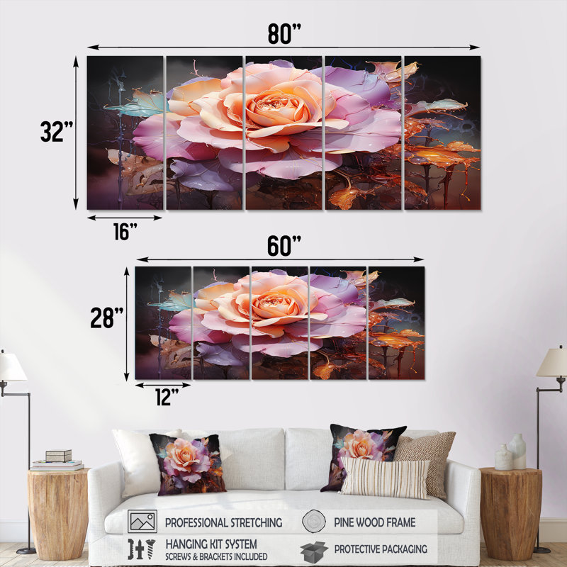 «Rose Misty Rose Spectrum A Fear Ethereal Hue I, 5 pièces», 5 pièces, H 28 po x l 60 po