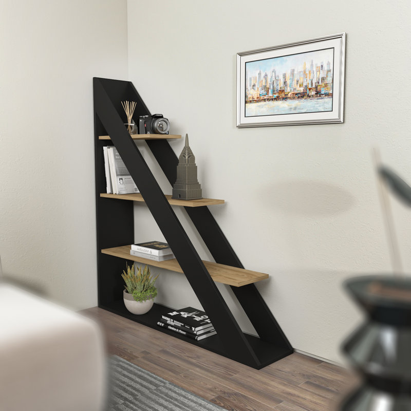 Pisa 120cm W Ladder Bookcase, Black/Oak