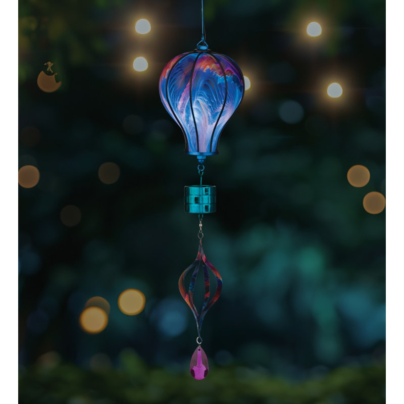 33" Hanging Swirl Balloon Solar Lantern with Glass Panels and Metal Frame - Multi, Blue