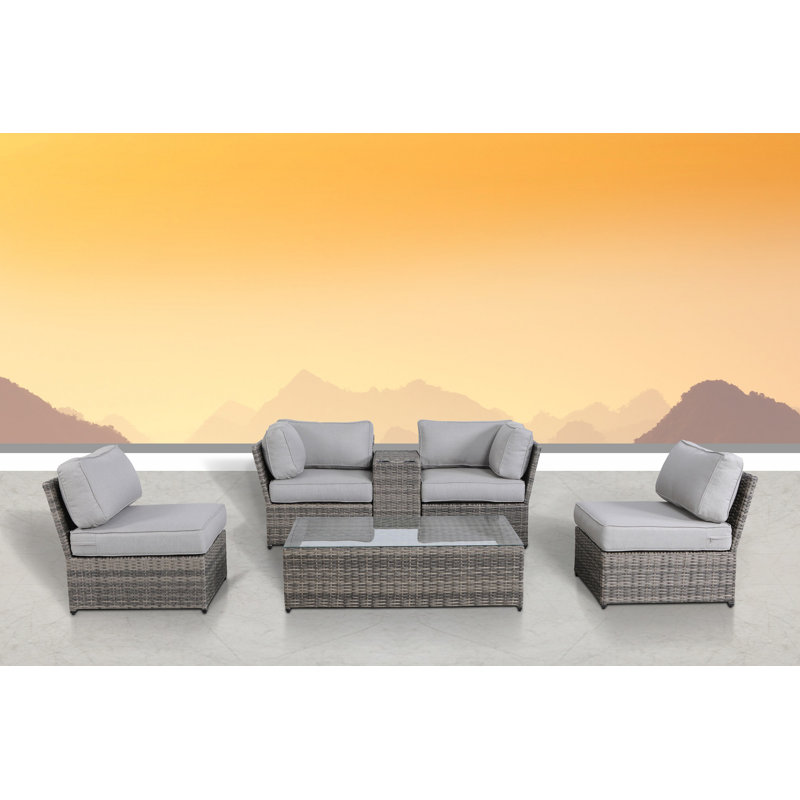 Ensemble de conversation en osier pour 4 personnes avec coussins Mae, L 49 po x l 30 po x H 13 po
