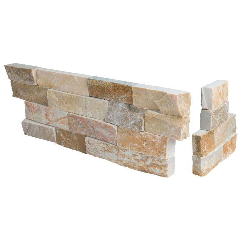 Carrelage mural de coin en pierre naturelle 6 po x 18 po Stonecrest, Sydney Glow