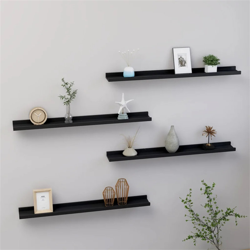 Gracelinn 4 Piece Floating Shelf, 3cm H x 80cm W x 9cm D, Black