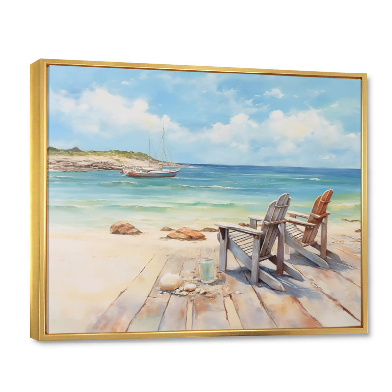 Coastal Lounging II - art mural côtier pour le salon, H 16 po x l 32 po x P 1 po, Cadre flottant doré