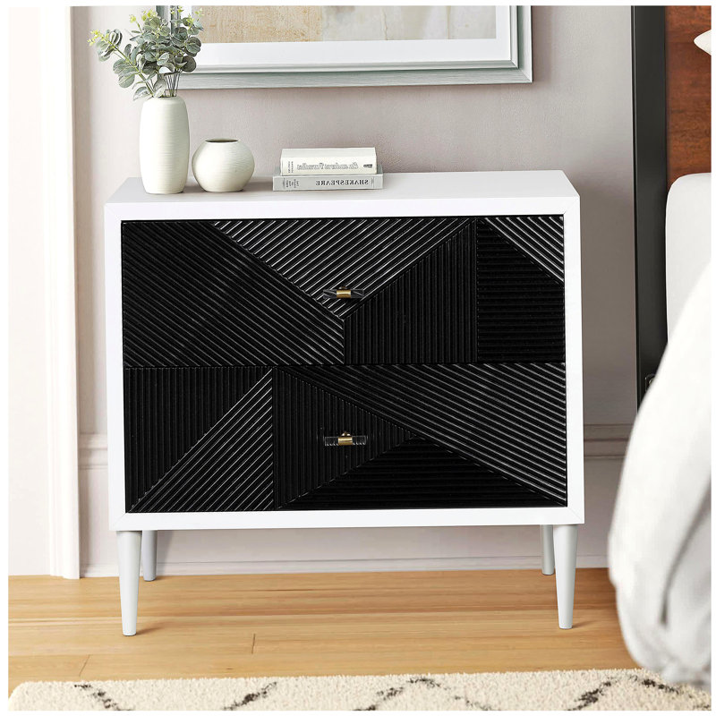 Table de chevet blanche et noire avec 2 tiroirs