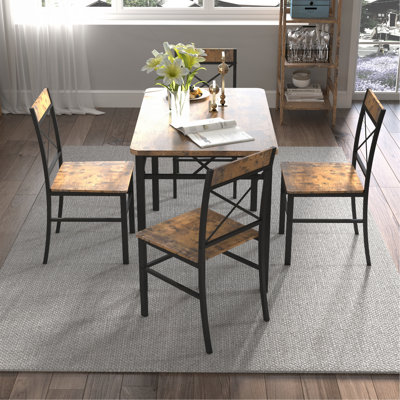 Dining Table Set For 4, Wood Kitchen Table With  Chairs Dinning Table Set For Kitchen & Dining Room, Compact Dining Set For Small Spaces, Rustic Brown