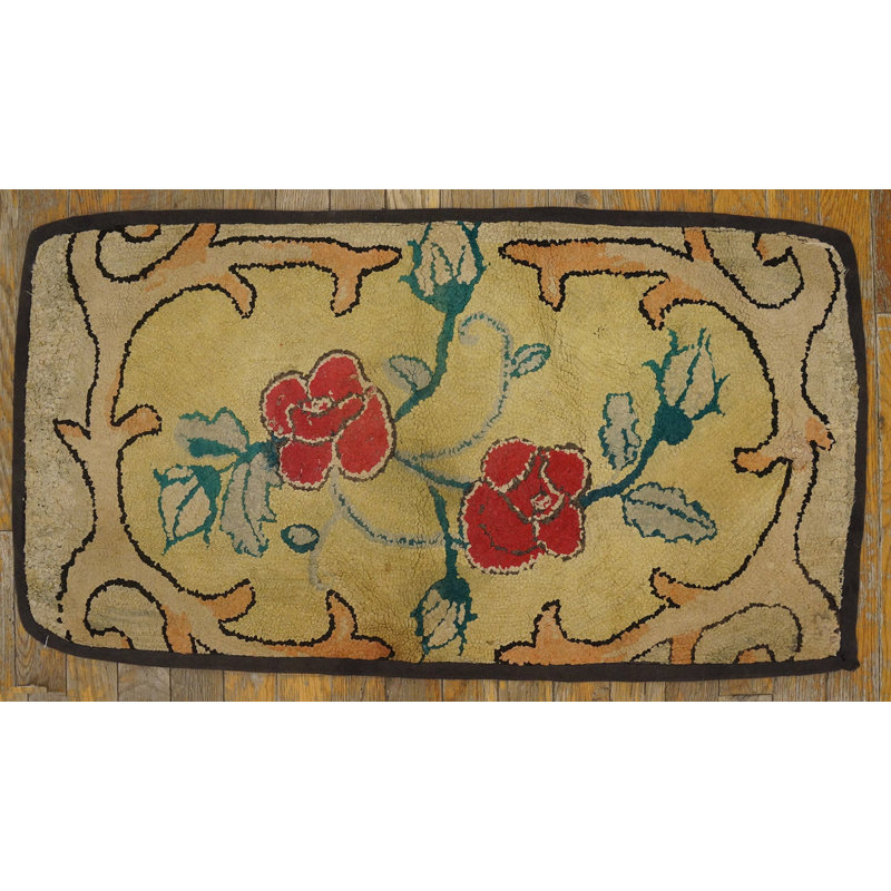Antique American Hooked Rug America Yellow 1920s