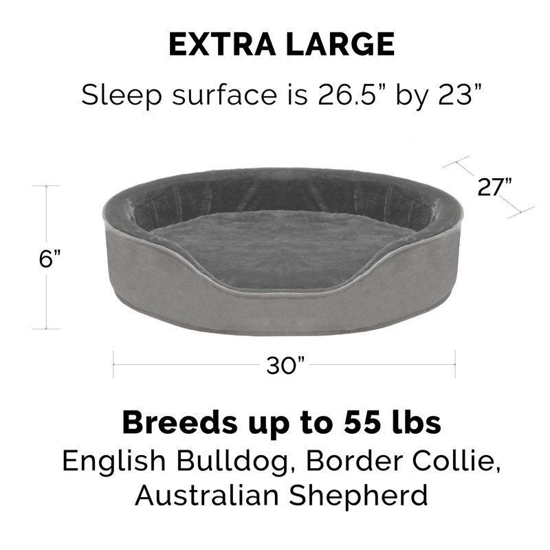 Plush & Velvet Oval Dog Bed, Extra Large (30" W x 27" D x 6" H), Smoke Gray