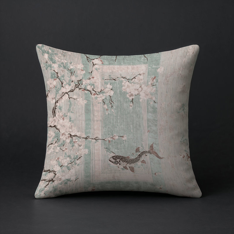 Coussin décoratif intérieur et extérieur Modern, Beige floral 4, Carré 16 po