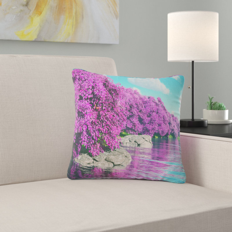 Coussin Beautiful Row of Cherry Blossoms, 18 po x 18 po, Coussin décoratif