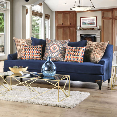 91.4" W Transitional Sofa, Navy