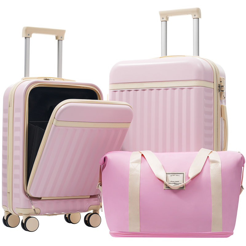 Front Opening Luggage Set 3 Piece, Pink