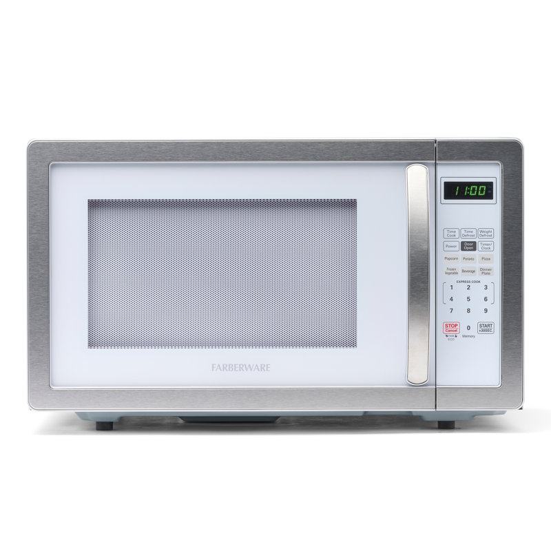 Farberware Classic Countertop Microwave Oven, 1.1 Cubic Feet cu. ft., 1000 watts, with Child Lock, White Platinum