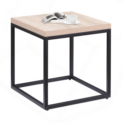 End Table Side Table,Square Wood And Metal Nightstand,Storage Small End Table, For Living Room Bedroom, Natural Oak