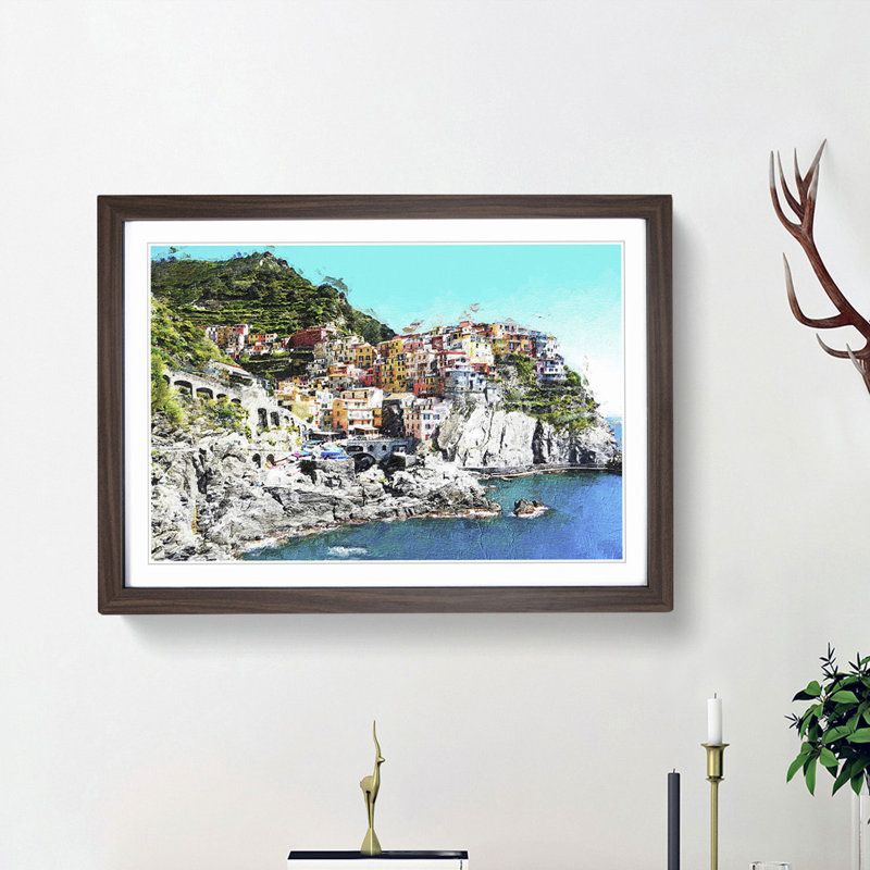 Cinque Terre in Italy - Picture Frame Painting Print, Walnut Framed, 36cm H x 48cm W x 2cm D