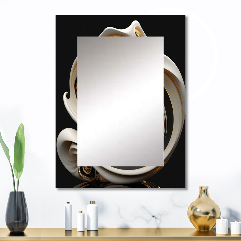 Liquid White Stained Glass V - Abstract Spirals Decorative Wall Mirror, Gold Mirror, Printed Metal Art, 32" x 24"