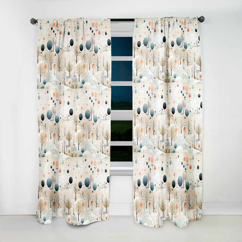 Grey And Blue Poka Dot Retro Landscape Blackout Single Curtain Panel, 52" W x 108" L
