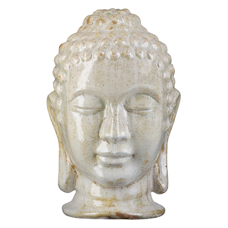 Buste de tête de Bouddha, H 20 po x l 12,5 po x P 13 po, Blanc