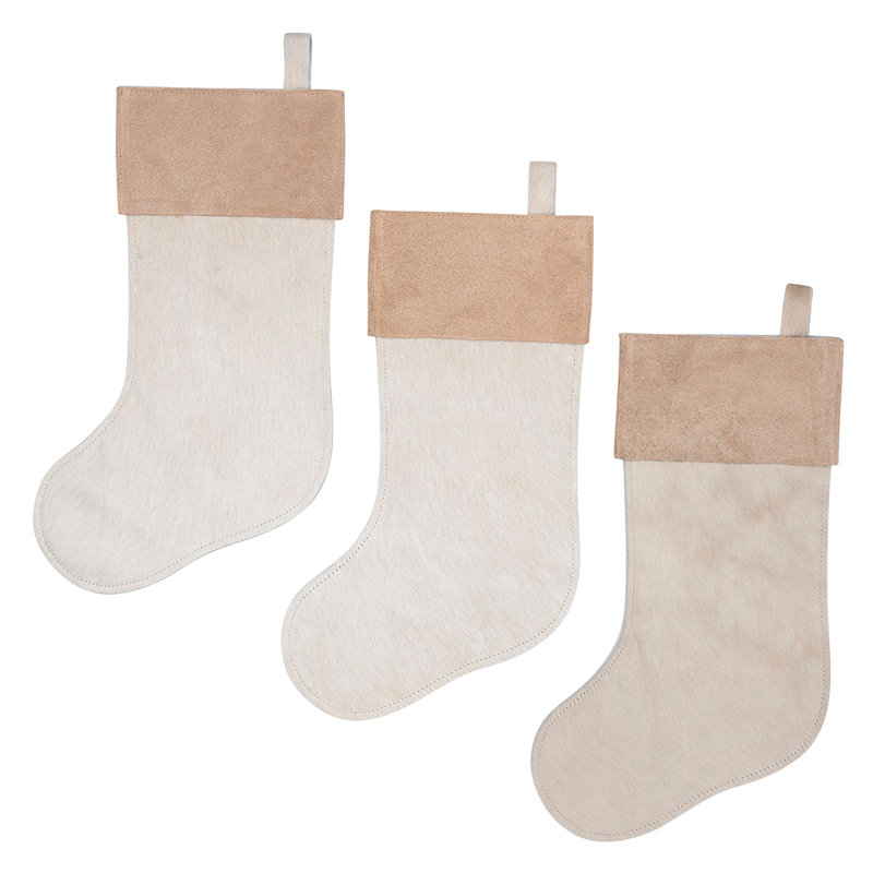 Cowhide Stockings with Suede Leather Cuff, Champagne