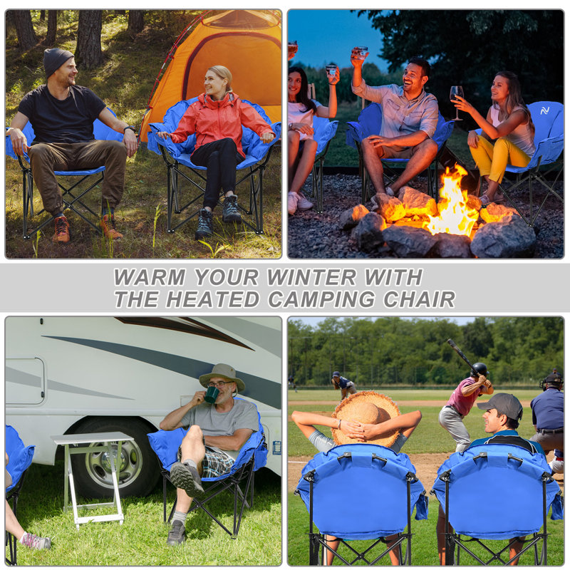 Chaise de camping pliante avec coussin, Bleu