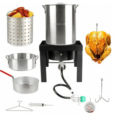 30 pte Dinde et 10 pte Ensemble de friteuse à poisson, brûleur 50 000 BTU - Système de cuisson extérieur complet