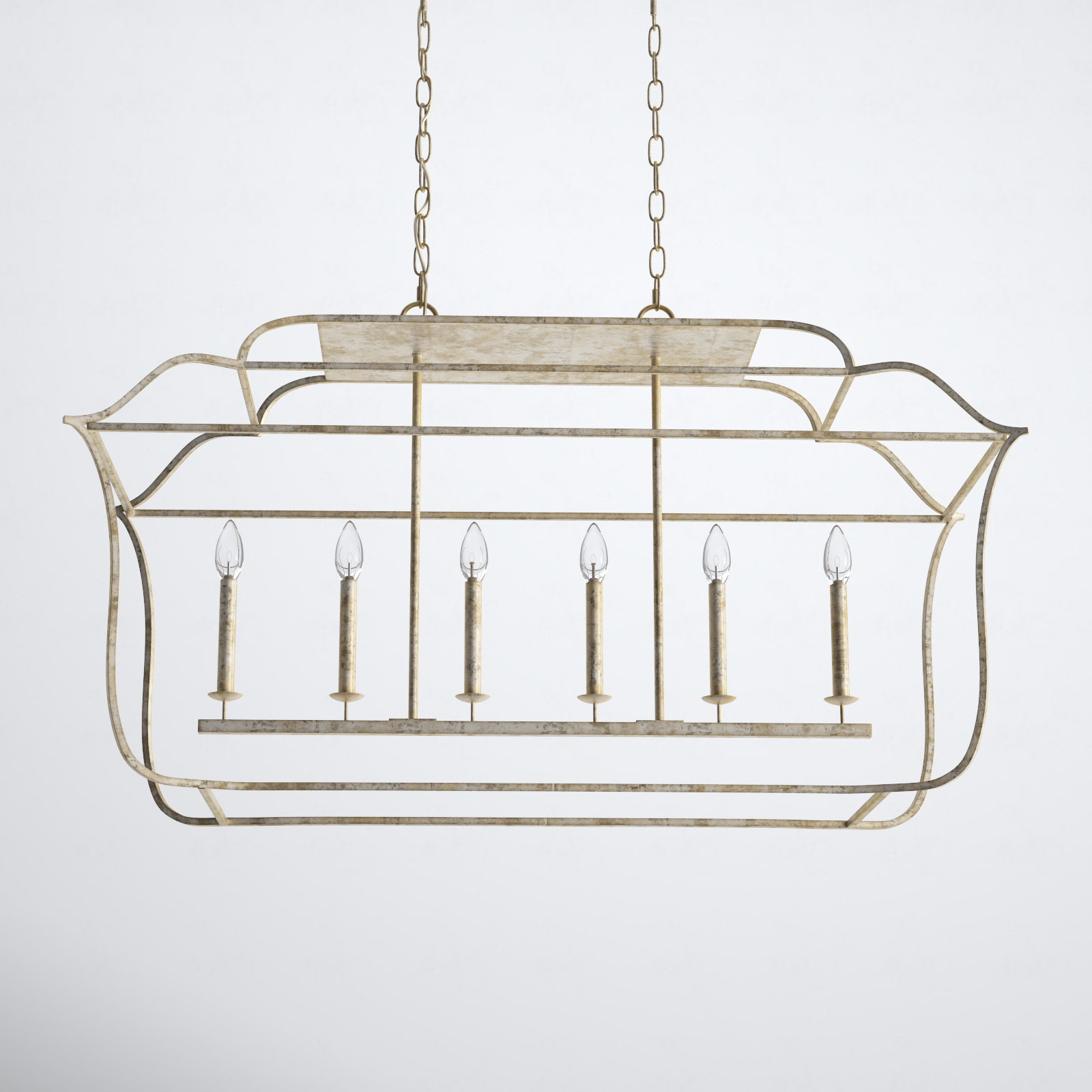 6 - Light Dimmable Lantern Chandelier, Century Silver Leaf